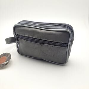 Gray Leather Travel Wristlet Double Zip Small Organizer Pouch NWT Soft